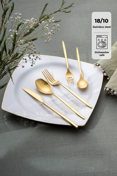 Emsan Alisa 30-Piece 6-Person Shiny Gold Boxed Cutlery Set