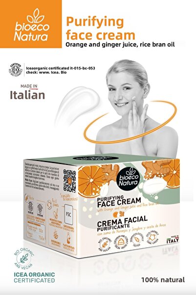 BioEco Natura Purifying Face Cream with Orange and Ginger Extract