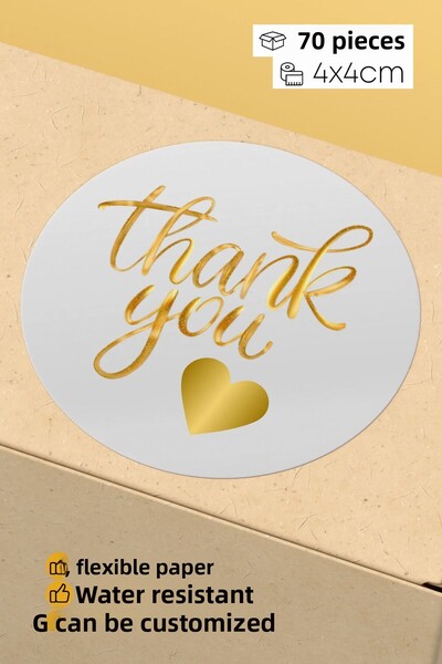 alışveriş kurdu Thank You Written Sticker Packaging Shipping Packaging Label - 4X4Cm 70 Pieces