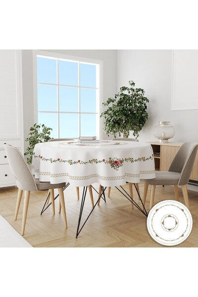 yok yok evim eve dair her şey مفرش طاولة بدون قلق من الكتان المنقوش على شكل ورود دائرية أنيقة