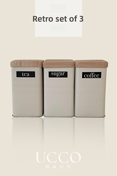 UCCO Set of 3 Metal Retro Storage Containers – Coffee Sugar Tea Food Jar Stylish and Modern Kitchen Organizer