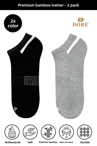 Dore Оригинален унисекс 2 чифта премиум бамбукови тренировъчни чорапи, абсорбиращи потта и дишащи, къси спортни чорапи - черно-сиво