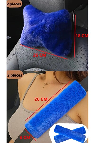 AYAZGRUP وسادة رقبة السيارة من القطيفة باللون الأزرق + وسادة حزام الأمان – مج...
