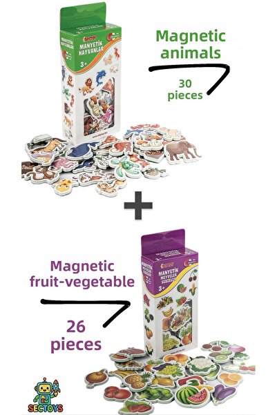 scntoys لعبة مغناطيسية مكونة من 30 قطعة من الحيوانات و26 قطعة من الخضار والفواكه مجموعة تعليمية مجموعة مغناطيسية