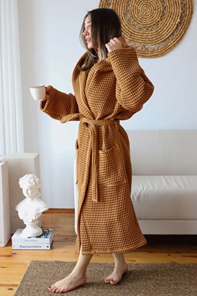 vivamaison Μπουρνούζι Unisex από 100% βαμβακερή βάφλα με κουκούλα, υψηλής απορρόφησης και γρήγορο στέγνωμα