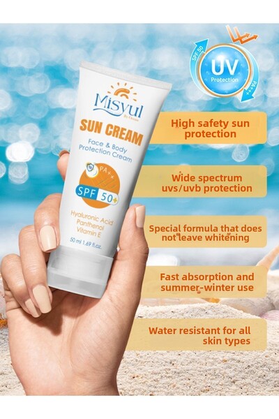 Misyul واقي من الشمس SPF 50 - مضاد للعيوب، حمض الهيالورونيك، كريم مرطب للوجه ...