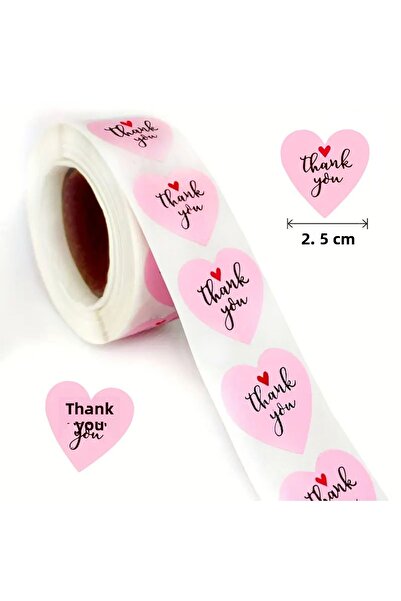 hdcw 500 Pcs 2.5cm Roll Adhesive Pink Heart Thanks "Thank You" Sticker Label Gift Packaging