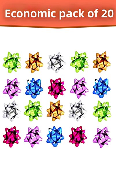 NF ND ENEFENDİ 20Pcs 6cm Mixed Bow Star Ornament in Shiny Metallic Color Gift...
