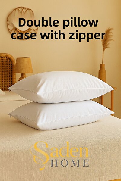 SADEN HOME 2 бели калъфки за възглавници с цип, изработени от памучен плат ра...