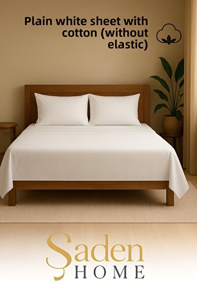 SADEN HOME ملاءة سرير بيضاء مزدوجة من القطن، مقاس 220×240 سم