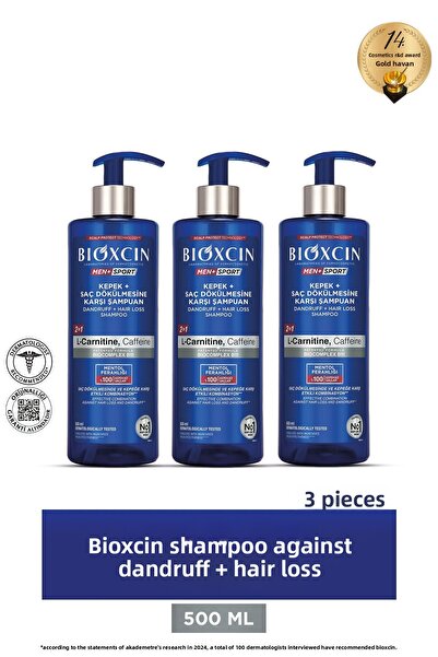 Bioxcin Men Sport Anti-Dandruff and Hair Loss Shampoo 500 ml - Anti-Shedding, Scaling, Preventive 3 Pieces