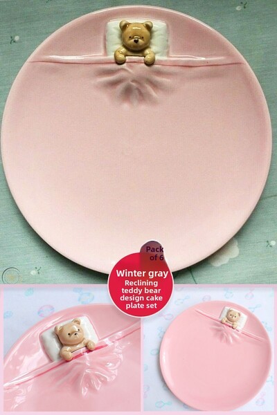 Anadolu Saray 19cm Ceramic Lying Bear Shaped Handmade Cake Plate - Set of 6 Dessert Breakfast