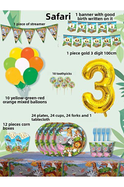PartyPoo Safari Themed Birthday Party Set for 24 People |   Birthday Party Ma...