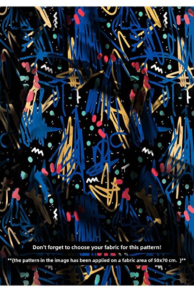 DESENİX نسيج طباعة رقمية بنمط جرافيتي تجريدي على خلفية سوداء |   150x100 سم |   تصميم المدينة المنشط