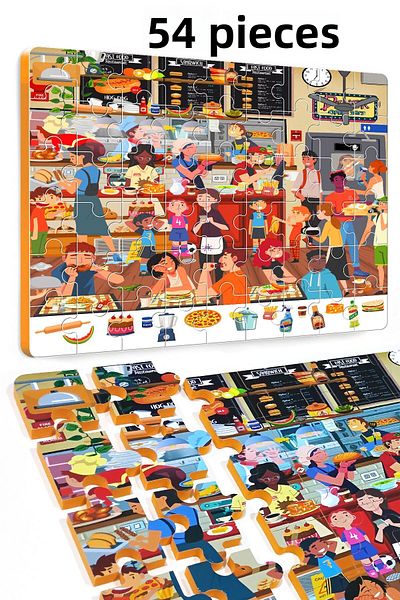 EVAKANCA 54 Piece Find the Difference Thick Children's Puzzle Puzzle Restaurant