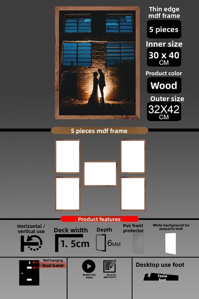 Bytwo 5 bucăți 30x40 cadru - cadru A3 cu șipci subțiri - cadru din lemn - 6 mm - rama foto