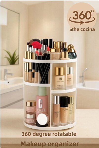 Stile Cucina منظم مكياج قابل للدوران 360 درجة باللون الأبيض