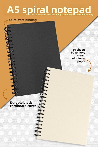 t tuğset etiket A5 Black Kraft Cover Unlined Notebook, A5 Notebook, 60 Sheets(120 Pages)-T1479-
