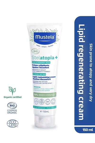 Mustela كريم ستيلاتوبيا المهدئ لتجديد الدهون للبشرة التأتبية والجافة جدًا 150 مل
