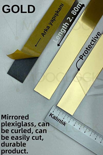 MOOCLOCK Plexiglas decorativ adeziv cu oglindă (30MM) (GOLD) Bandă decorativă...