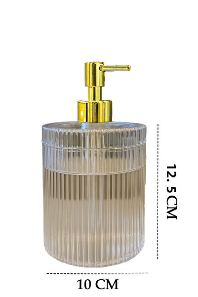 DOVİHOME Double XL Large Size Striped 700ml Countertop Gold Pump Liquid Soap Dispenser and Cotton Ball Set Transparent