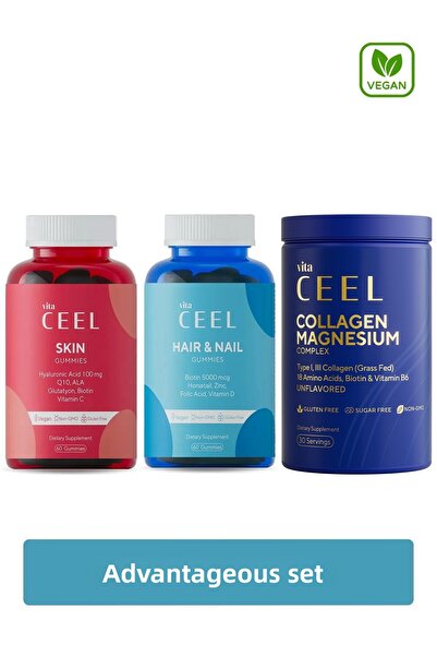 VitaCeel 3 Pack Collagen Type 1, Magnesium Complex Containing 3, Skin Vitamin...