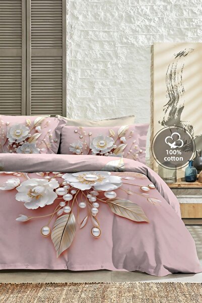 MonoHome 100% памук Ranforce Luxury 5D цифров комплект за спално бельо за двойка Pink Pearls