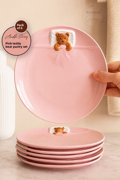 Anadolu Saray 19cm Ceramic Lying Bear Shaped Handmade Cake Plate - Set of 6 Dessert Breakfast