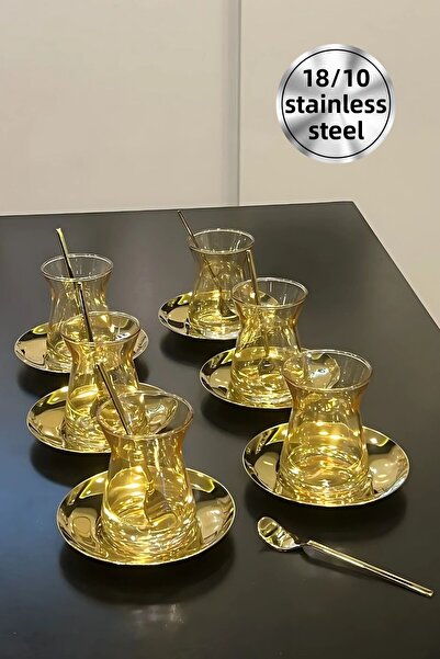 Battal 18 Piece Gold 18/10 Stainless Steel Tea Set with Cup