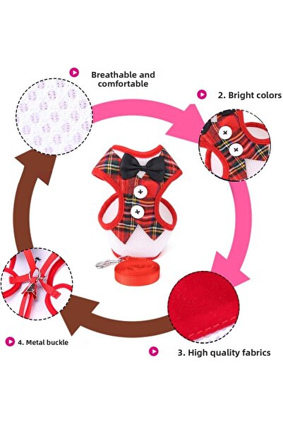 EDA LUXURY BEAUTY 2-Piece Special Dog Cat Luxury Bow Tie Chest Collar & Travel Outfit Small Breed Fancy Pet Leash Set