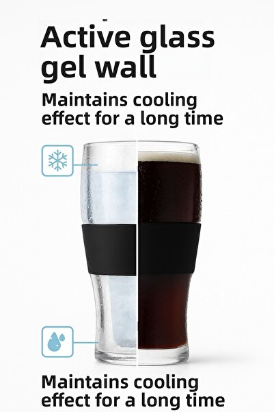 Open Home Concept Buzz Cup – 470 ml Active Gel Cooled Glass Cup |   Black with Silicone Grip Tape