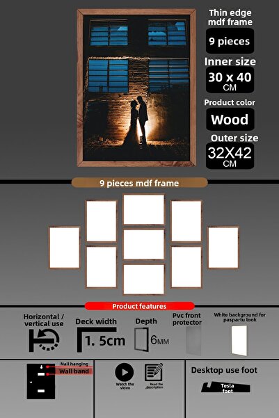 bymat 9 bucăți 30x40 cadru - cadru A3 cu șipci subțiri - cadru din lemn - 6 mm - rama foto