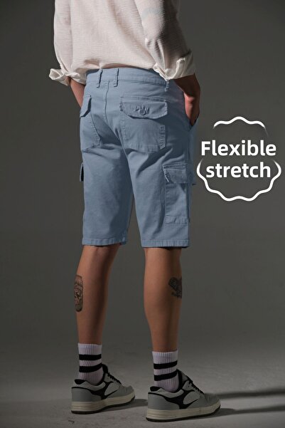 Domoda Slim Fit None Denim Side Pocket Stretch Fabric Men's Jean Cargo Shorts