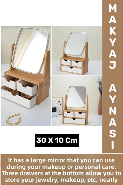 Wintoup Organizator de bijuterii de machiaj din lemn durabil, birou, oglindă ...