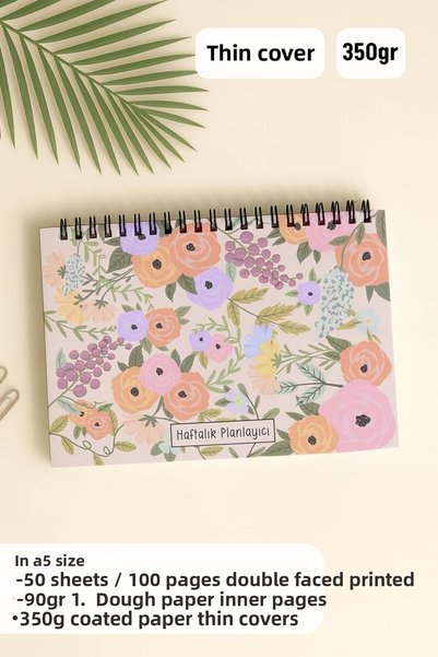 Eldesen Tasarım Weekly Planner A5 Notebook with Flexible Thin Cardboard Cover, 1 Year Planner, Cotton Candy