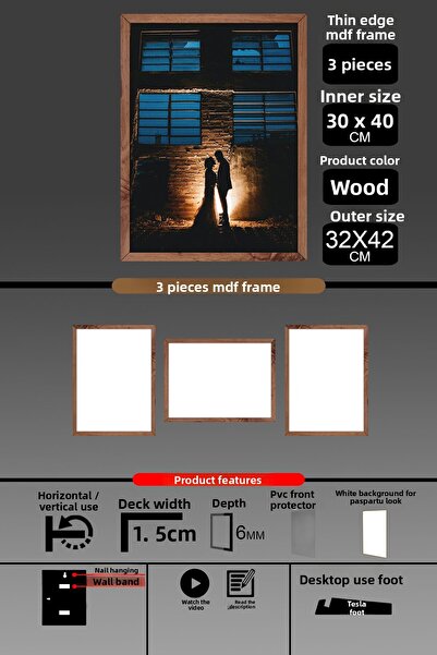 Bytwo 3 bucăți 30x40 cadru - cadru A3 cu șipci subțiri - cadru din lemn - 6 mm - rama foto