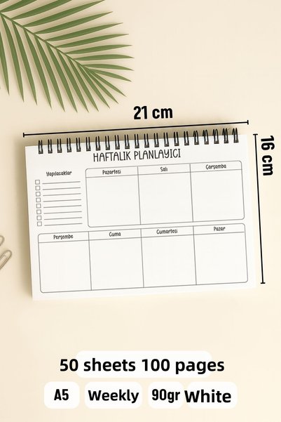 Eldesen Tasarım Weekly Planner A5 Notebook with Flexible Thin Cardboard Cover, 1 Year Planner, Golden Flower