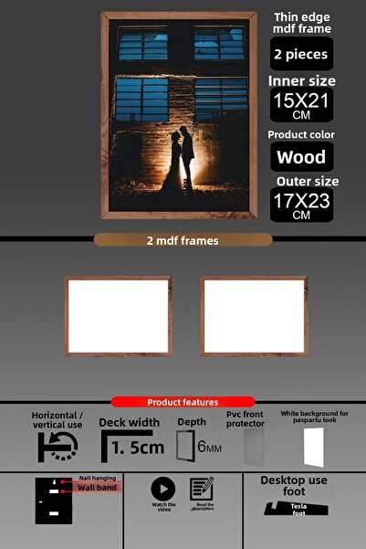 bymat 2 bucăți 15x21 cadru - cadru A5 cu lamele subțiri - cadru din lemn - 6 mm - rama foto