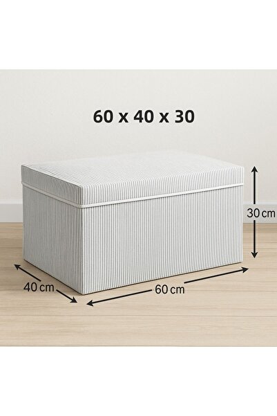 YELLOW STARY HOME DECOR صندوق تخزين متعدد الأغراض من ميجا بوي، صندوق تخزين، صندوق منظم بنمط مخطط رمادي 60 × 40 × 30 سم