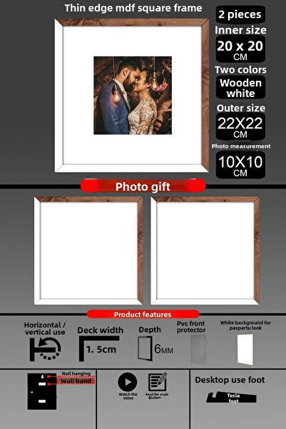 yhfoto 2 Pieces 20X20 Frame - Thin Slatted Frame - 2 Colors White Wood - Square Frame Photo Frame