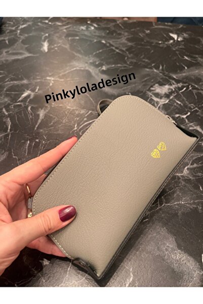 Pinkylola * Make -Up Model Mat Gray Double Heart Detailed Genuine Leather Wal...