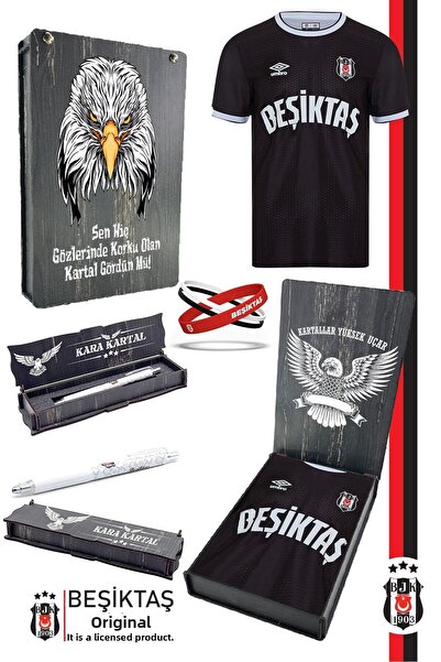 Beşiktaş طقم جيرسي أسود نوستالجيا مرخص أصلي + سوار + مجموعة أقلام رصاص مع صند...