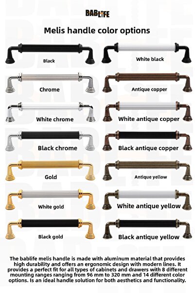 bablife Melis Negru Mat 256mm Metal Sertar de lux Mânere de mobilier