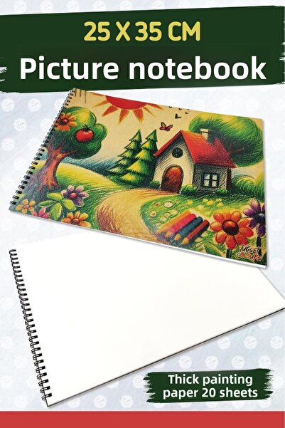 t tuğset etiket Drawing Notebook Spiral Kraft Cardboard Cover 20 Sheets 25X35 cm Large Size -T1485
