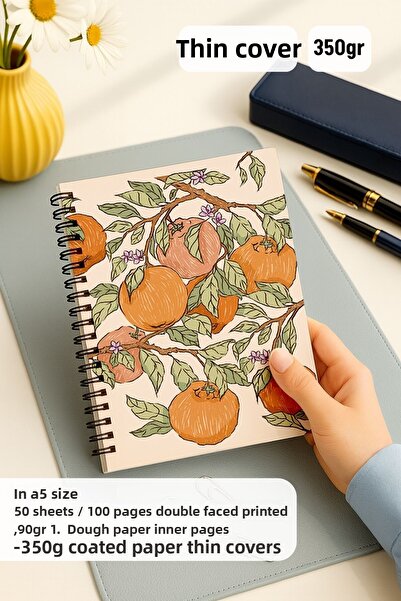 Eldesen Tasarım Set of 2 Dotted Notebooks, A5 Size 50 Sheets 100 Pages Set of 2, Fruit