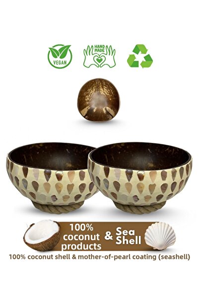 Coconut Products 2 Pieces of Mother of Pearl Coated Handmade Coconut Bowl and Bowl Pad - Coconut Bowl - Snack Bowl