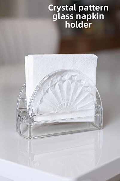 ARVALE Diamond Cut Patterned Glass Napkin Holder |   Elegant Crystal Look