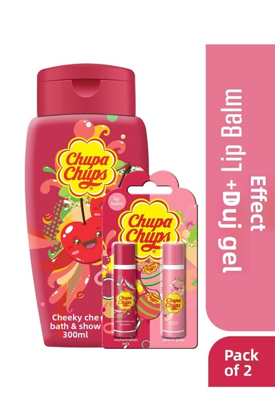 Chupa Chups Lip Lip Balm 2 Pack Watermelon and Peach 300ml Cherry Scented Sho...
