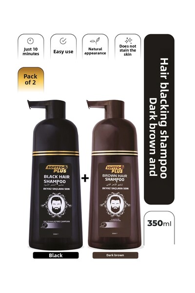 Softto Plus Black and Brown Hair Instant Effective Black and Brown Shampoo Dye 2 Pack 350Ml+350Ml