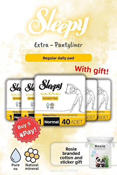 Sleepy اشتري 5 واحصل على 4 فوط يومية إضافية عادية 40 قطعة وهدية روزي